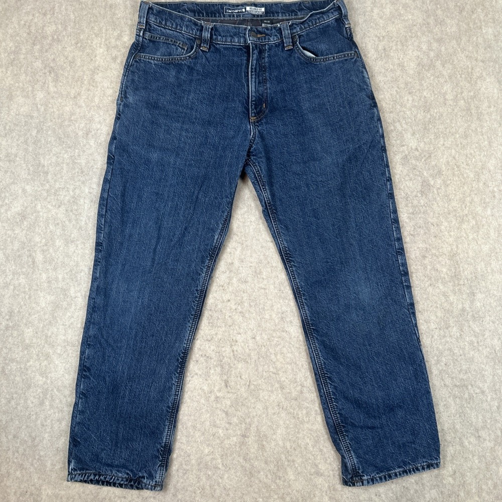 Carhartt Jeans Mens 36x30 Blue FLANNEL Lined Relaxed Fit Denim BD4942-M Workwear